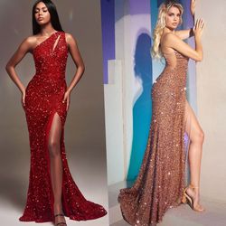 New With Tags Sequin One Shoulder Long Formal Dress & Prom Dress $175