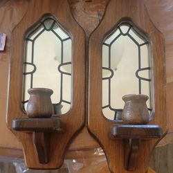 Retro/vintage Solid Wood Mirror Wall Candalabras