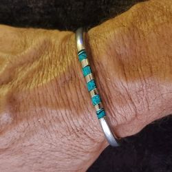 Vintage 70'S Mexican Silver 925 Malachite Bracelet 