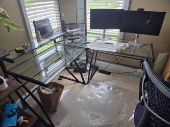 Tempered glass L shaped desk