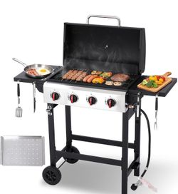 100% Brand New in box 4-Burner Propane Grill,  40,000 BTU BBQ Grill with Folding Side Tables