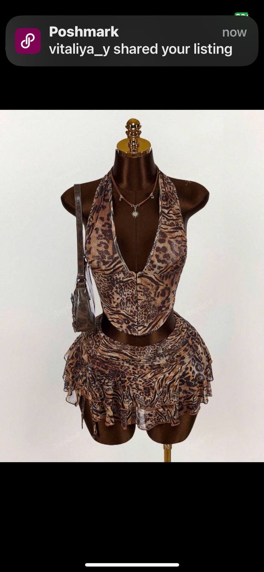 Women‘a Halter Backless Leopard Print Tank Top And Fashionable Low Waist Skirt
