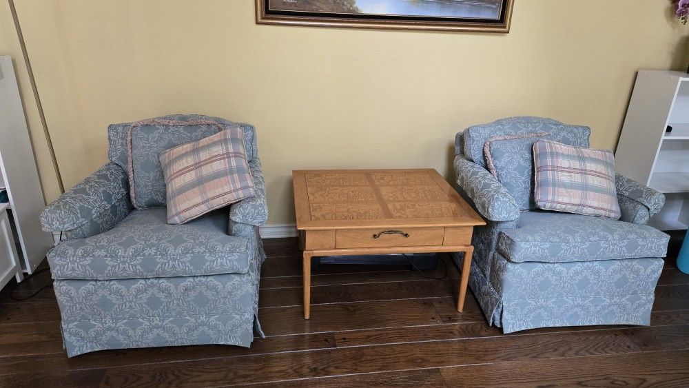 Free 2 Ethen Allen Swivel Rocking Sofa And Table