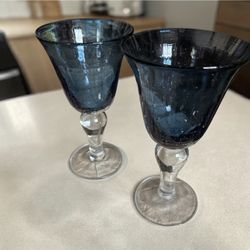 Beautiful  Artland Iris Cobalt Blue hand-blown water goblets featuring a distinct bubble glass texture.  Tall And Wide 4.5 X8”  