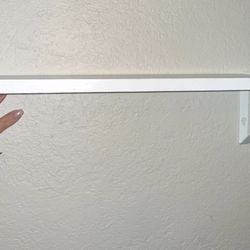Small White Wood Wall Shelf With Metal Brakets
