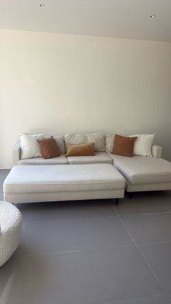 Modern Cream Sectional Sofa with Matching Ottoman — 112”