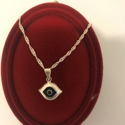 Silver Necklace With  🧿LUCKY🧿BLUE 🧿 EYES🧿Pendant 
