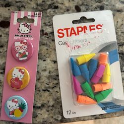 Hello Kitty Pink, yellow &Blue Button Pin TrioKid KiAccessories staples Eraser