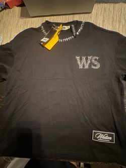 Large Watson Studios black rhinestone polo shirt with 'WS' logo
