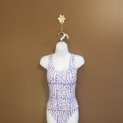 NEW Women's One Piece Swimsuit - Botanical Leaf Pattern in Lilac & White - 2XL