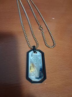 Lords Prayer Dog Tag Pendant &Chain 24" beautiful stainless steel won't turn or peel.