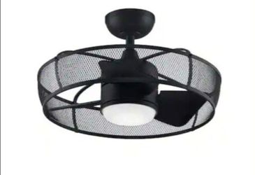 Fanimation Henry 20 in. Integrated LED Indoor/Outdoor Black Ceiling Fan with Opal Frosted Glass Light Kit and Remote Control