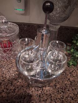Liquor dispenser very old perfect glass cups
