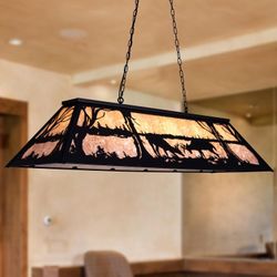 Wellmet Tiffany Pool Table Light 59 inch, 5 Lights Rustic Deer Chandelier for Kitchen Island, Cabin, Billiards Table Lamp, Farmhouse Chandelier for Co