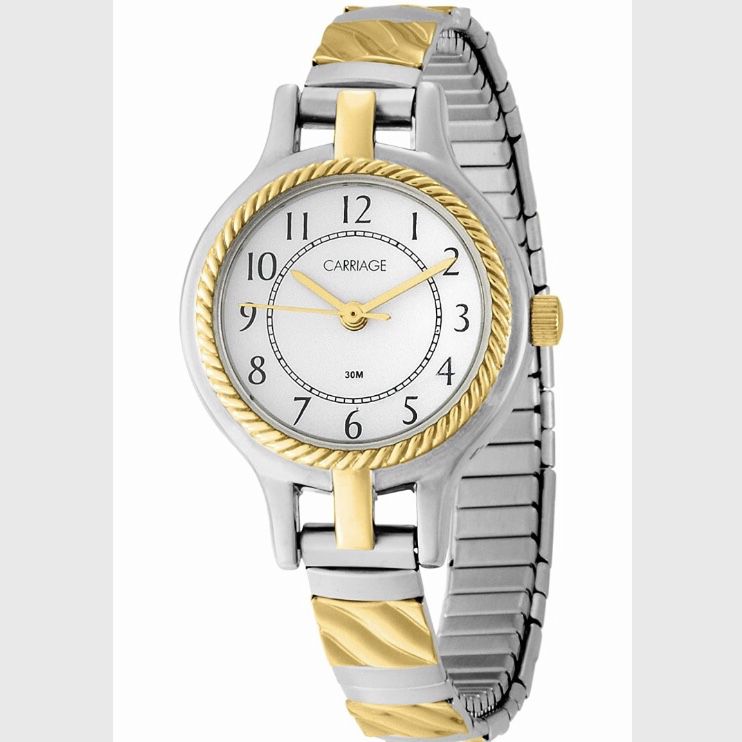 TIMEX 25mm CARRIAGE White Dial with Gold Hands Watch • Two Tone Gold/Silver
