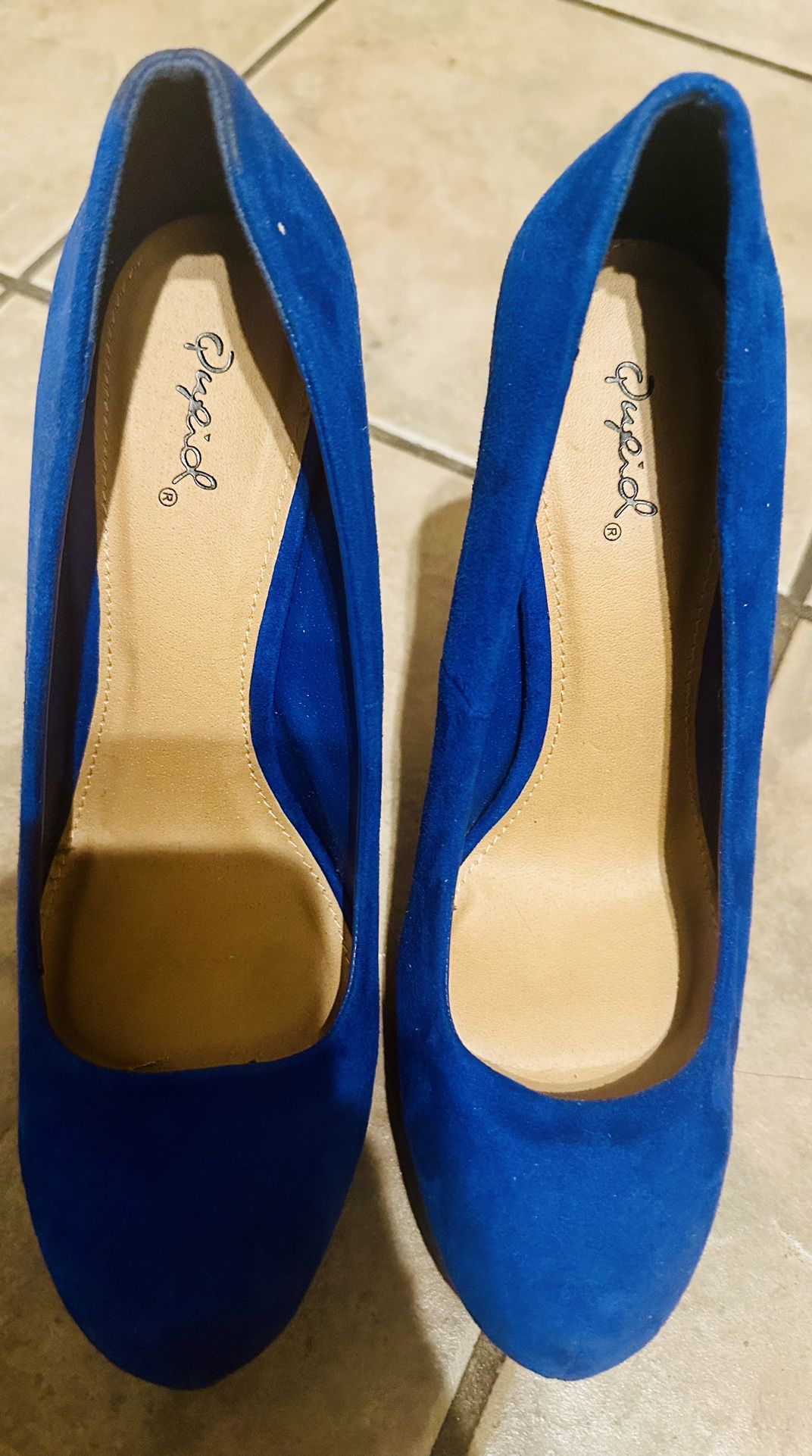 Women Vintage Fabric Upper Royal Blue Stiletto Platform High Heels by Qupid Size 8 Women Slip on Shoes/ Women Dress Shoes