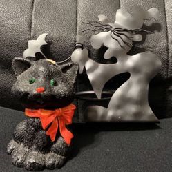 Halloween Black Cat 🐈‍⬛ Candle & Witch 🧙‍♀️ Candle Holder~Set Of Two