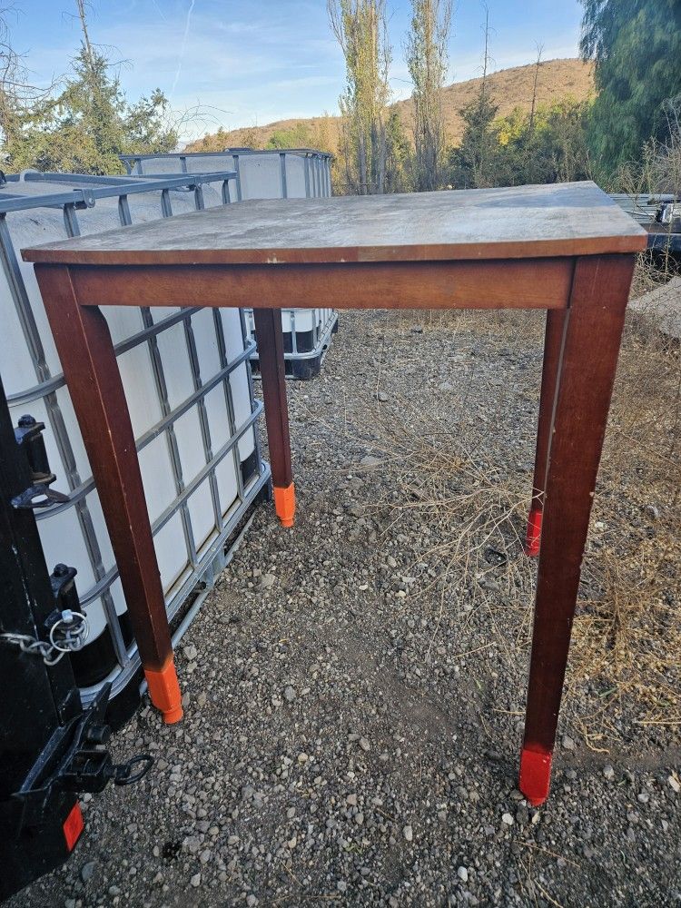 Top is 3'x3', ~42.5" Tall Wood Table: Needs Restoration Work To Beautify Otherwise Works :)