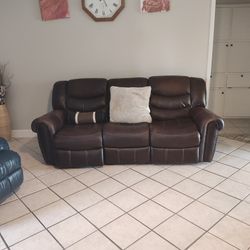 Recliner Brown And Blue Leather Love Seat $75