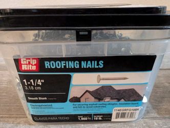 Roofing Nails 1-1/4" - 10 Lbs, 1960 Pieces By Grip Rite !New!