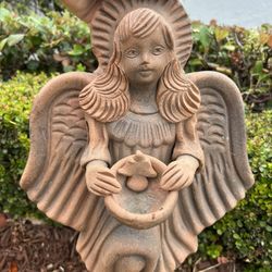 Vintage Angel Mexico Terracotta Wall Girl Bird Sculpture Garden Statue Artwork Clay Yard Art Antique Collectible Rare