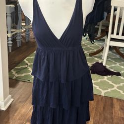 J Crew Women’s Size Small 3 Tier Navy Blue Sleeveless Dress