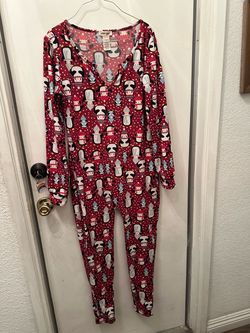 Christmas penguin-print adult one-piece pajama/romper onesie dize L