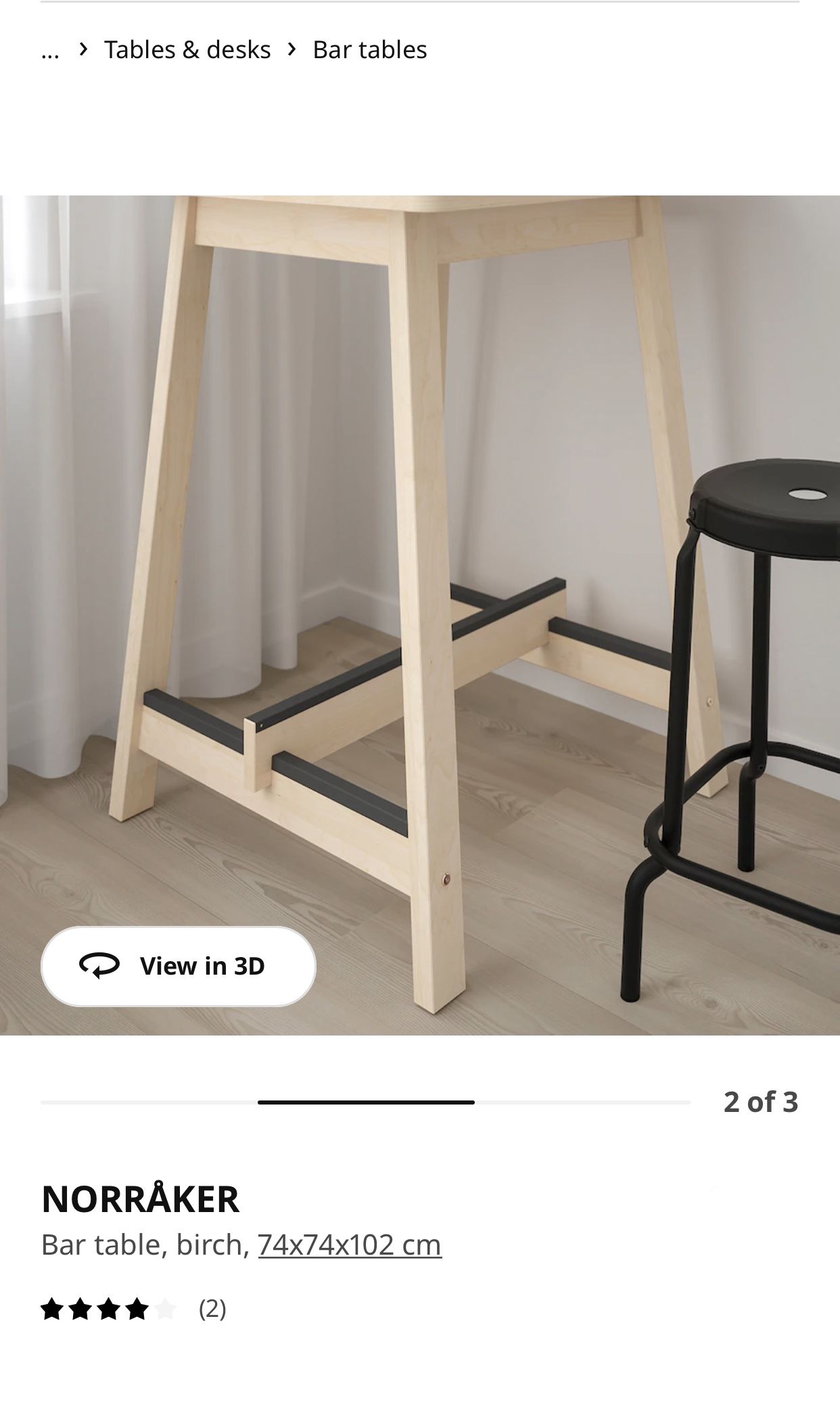 IKEA NORRÅKER Bar table, birch wood (& DIY stools) for Sale in