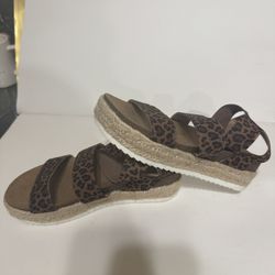 Flat espadrille-style sandals with leopard print from the Time and Tru brand.