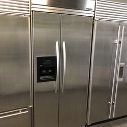 Kitchen Aid 36” Stainless Steel Side By Side Built In Refrigerator 