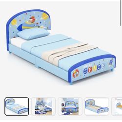 Wood Upholstered Twin Bed Platform with Slat Support