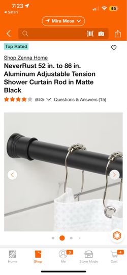 BRAND NEW Zenna Home adjustable tension shower curtain rod