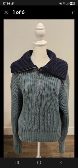 Womens Athleta Size Medium 1/4 Zip Long Sleeve Sweater Cotton Blend Pull Over