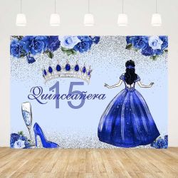 Sendy 7x5ft Quinceañera 15th Birthday Backdrop for Girls Blue Dress Crown Prince
