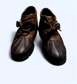 Brown Leather Duck Toe Lace-Up Boots
