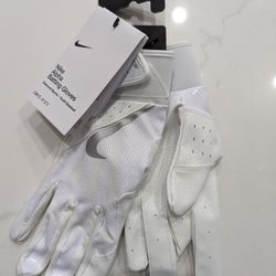 White Nike Alpha Batting Gloves Diamond Sports Baseball Dri-Fit Size Youth Small