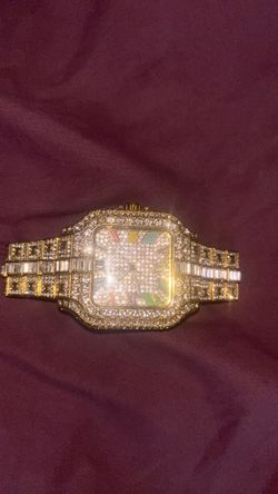 Gold-Tone Iced Out Square Face Watch