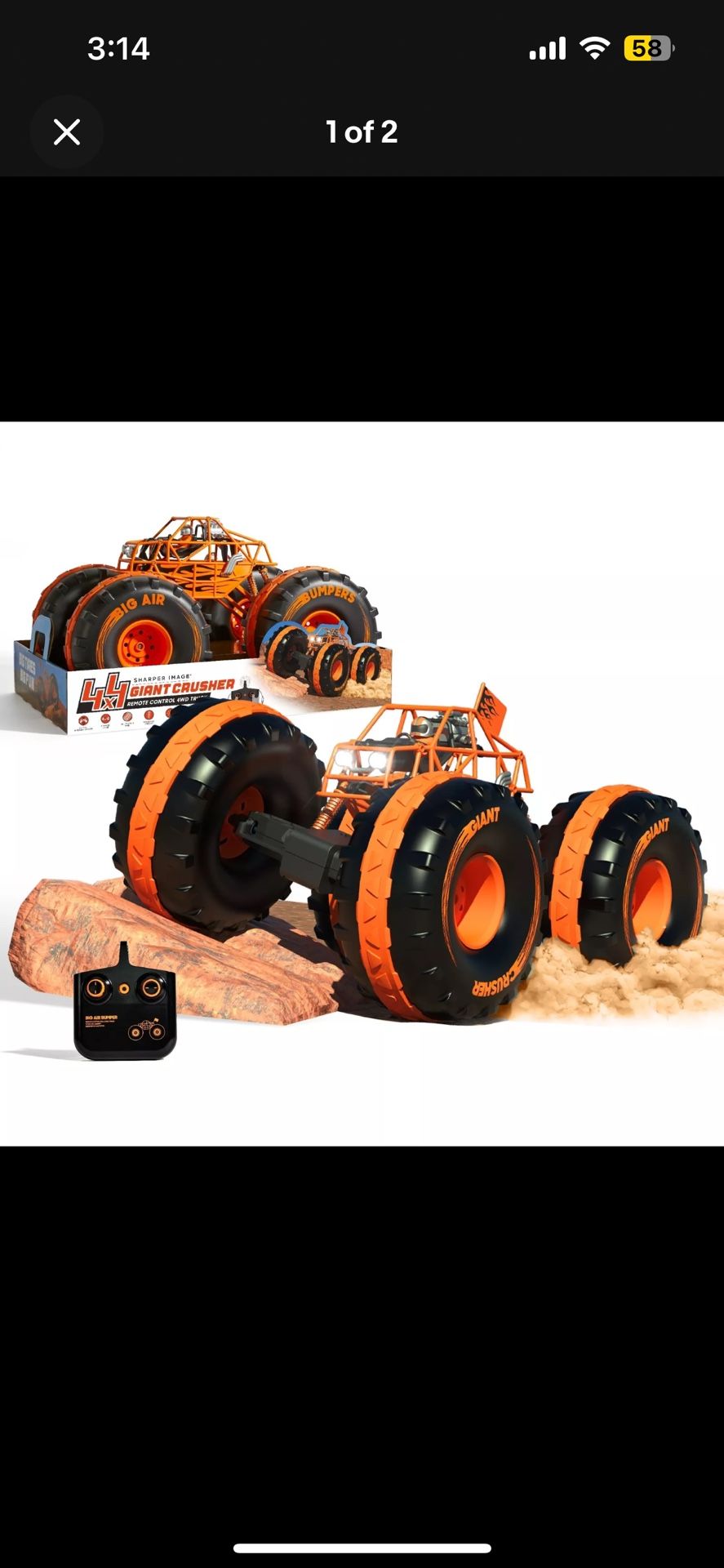 Sharper Image 4x4 Giant Crusher Remote Control 4WD Truck, Orange, High Speed