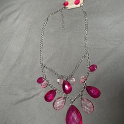 Pink Set Necklace and Earrings