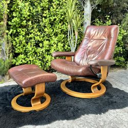 Ekornes Stressless Leather Swivel Recliner and Ottoman