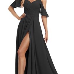 Long Cold Shoulder Bridesmaid Dress with Slit