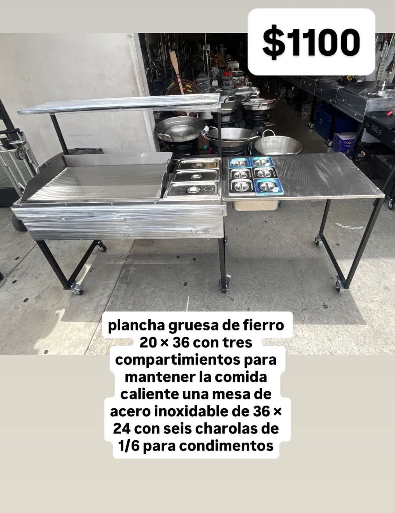 Catering Cart/ Farmers Market Grill/ Taco Cart/ Plancha I Para Manter Comida Caliente/ Salsa Bar/ Stainless Cutting Board