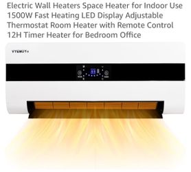 Electric Wall Heaters Space Heater for Indoor Use 1500W Fast Heating LED Display Adjustable Thermostat Room Heater with Remote Control 12H Timer Heate