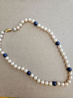 Faux Pearl and Lapis Beaded Necklace, new several lengths, giftable $10.00ea length choice