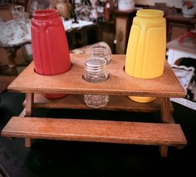 Cute Bench With Holder Spots For Ketchup And Mustard, S&P