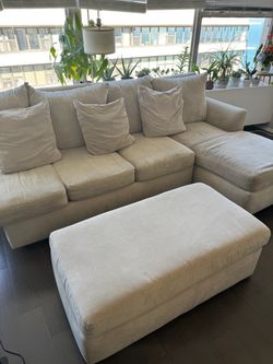 Cream Fabric Sectional Sofa with Ottoman