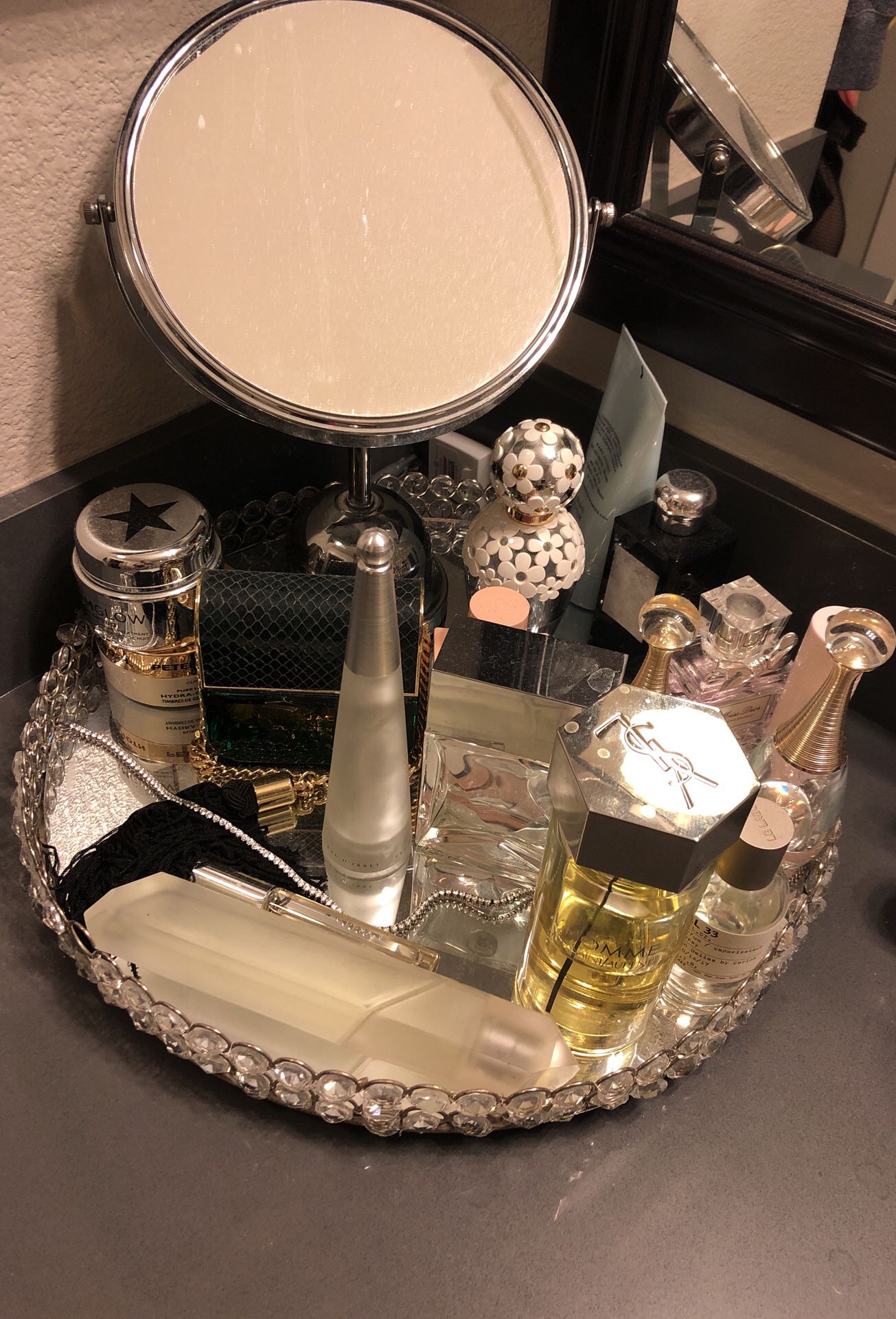 Large crystal mirrored perfume tray (perfume not for sale)