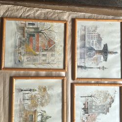 Set Of 4 Vintage  1970's Watercolor Prints 