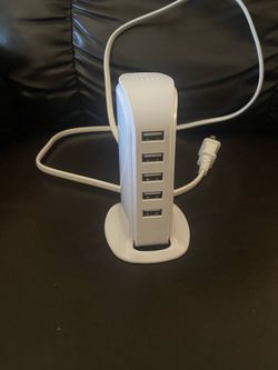 5-Port USB Charging Station / AC-DC Power Charger – White