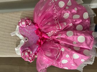 Girls Minnie Mouse Pink Polka Dot Princess Costume Dress